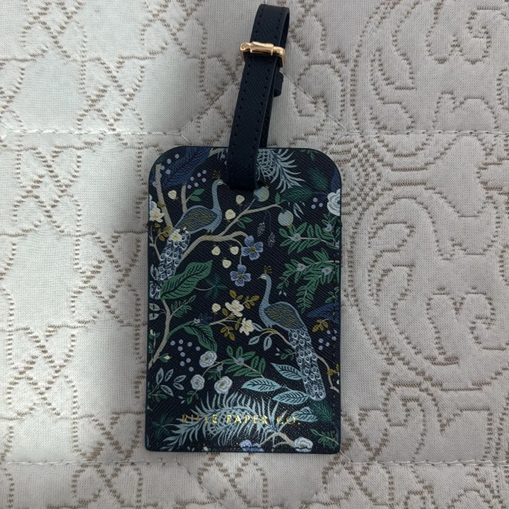 Leather Blue Birds Forest Luggage Tag Passport Card Holder